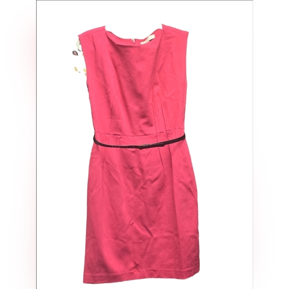 LOFT Women Sheath Dress Size 6 Fuchsia Knit Zip Closure W/ Belt